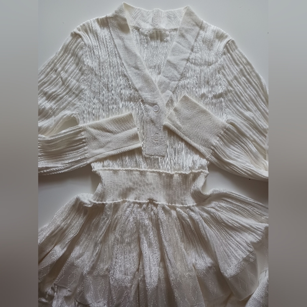 NWT Miss Rosier Geraldine White Pointelle- Knit Midi Dress Size S - Picture 9 of 14